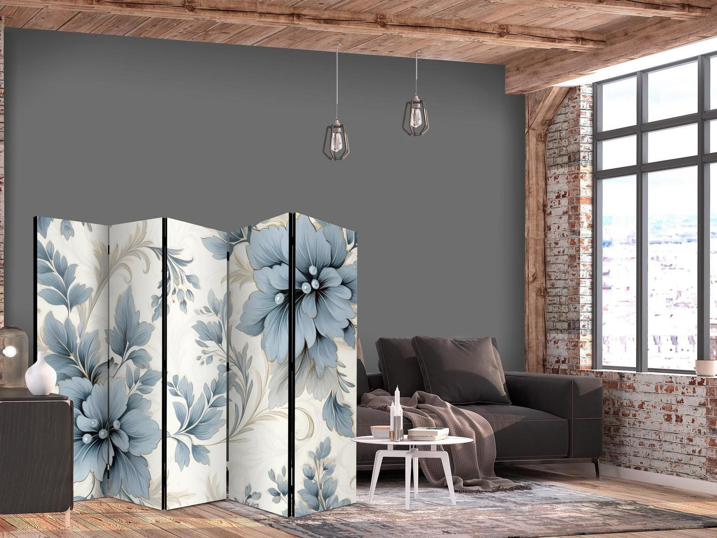 Turkise blomster i retro-stemning med blomsterornamenter
