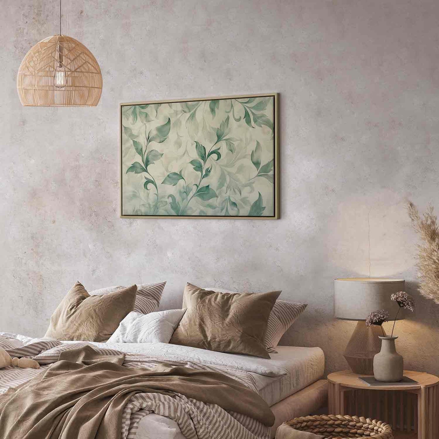Botanisk akvarellmotiv med delikate grønn-beige blader