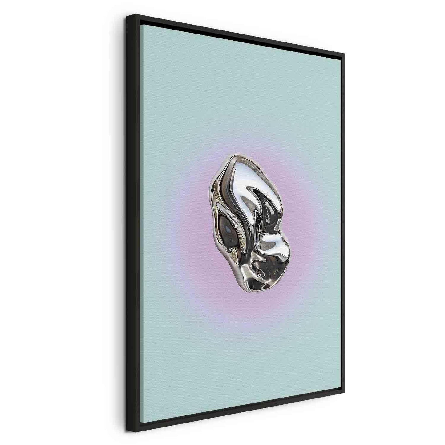 Metallform - Abstrakt skulptur på en mintfarget bakgrunn med en lilla glorie