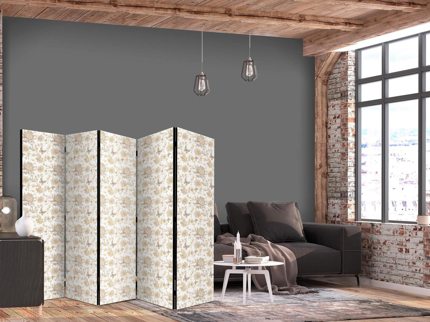 Beige nyanser av natur - Blomster og sommerfugler på hvit bakgrunn - Illustrasjon