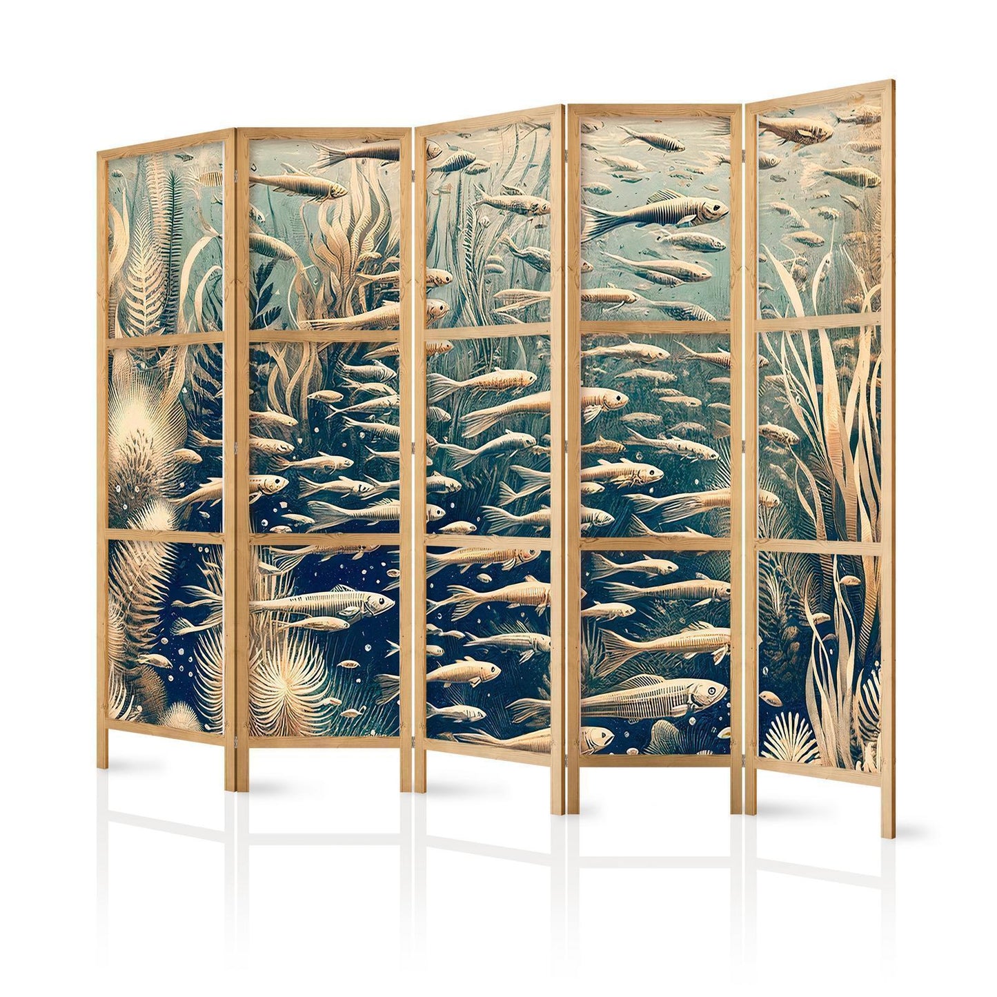 Livet i havet - Undervannsverden av fisk og vegetasjon i beige og marineblå farger i retrostil
