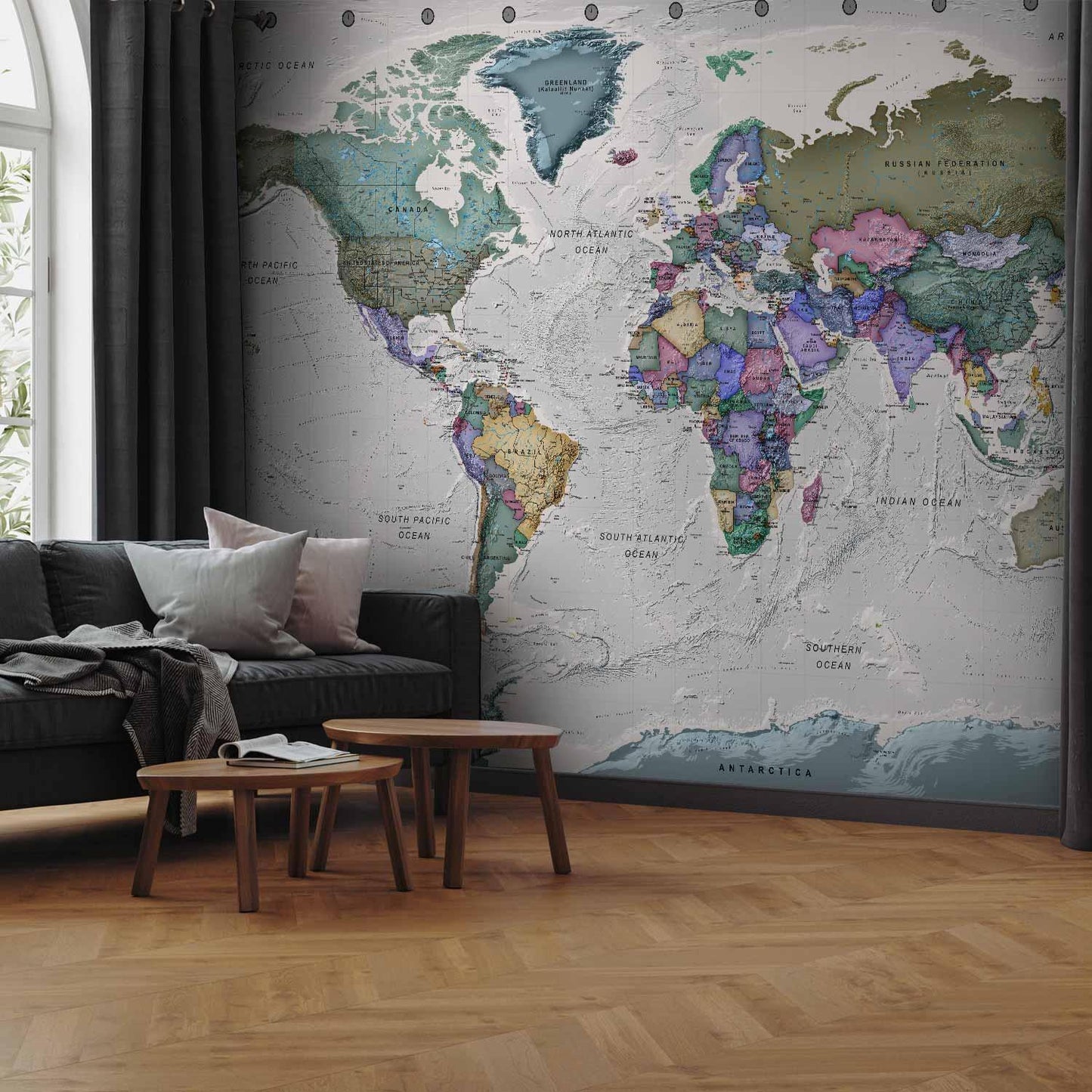 Geografistudier - verdenskart med signerte land på engelsk