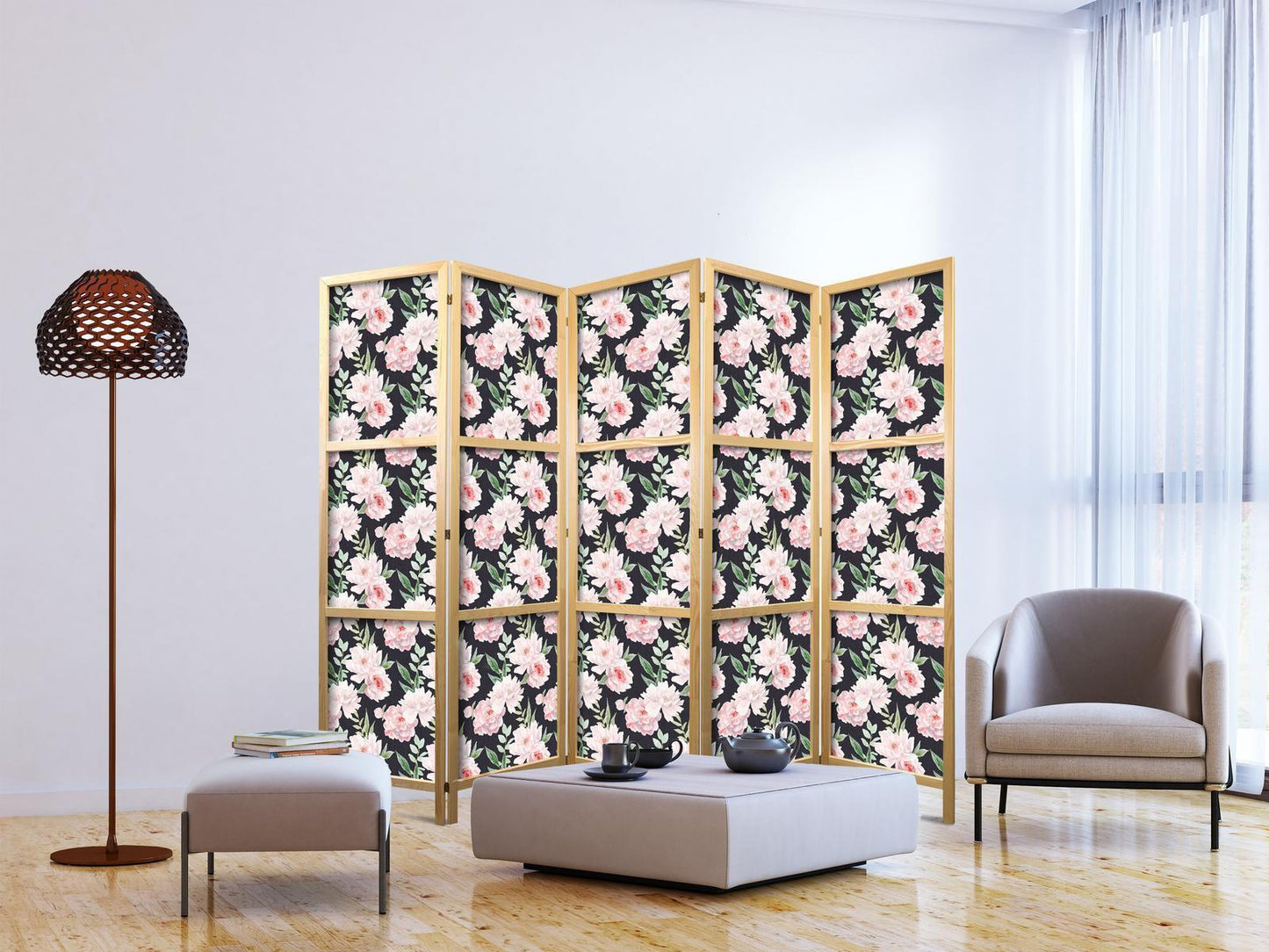 Peoner - Rosa blomster og grønne blader på en grafittfarget bakgrunn