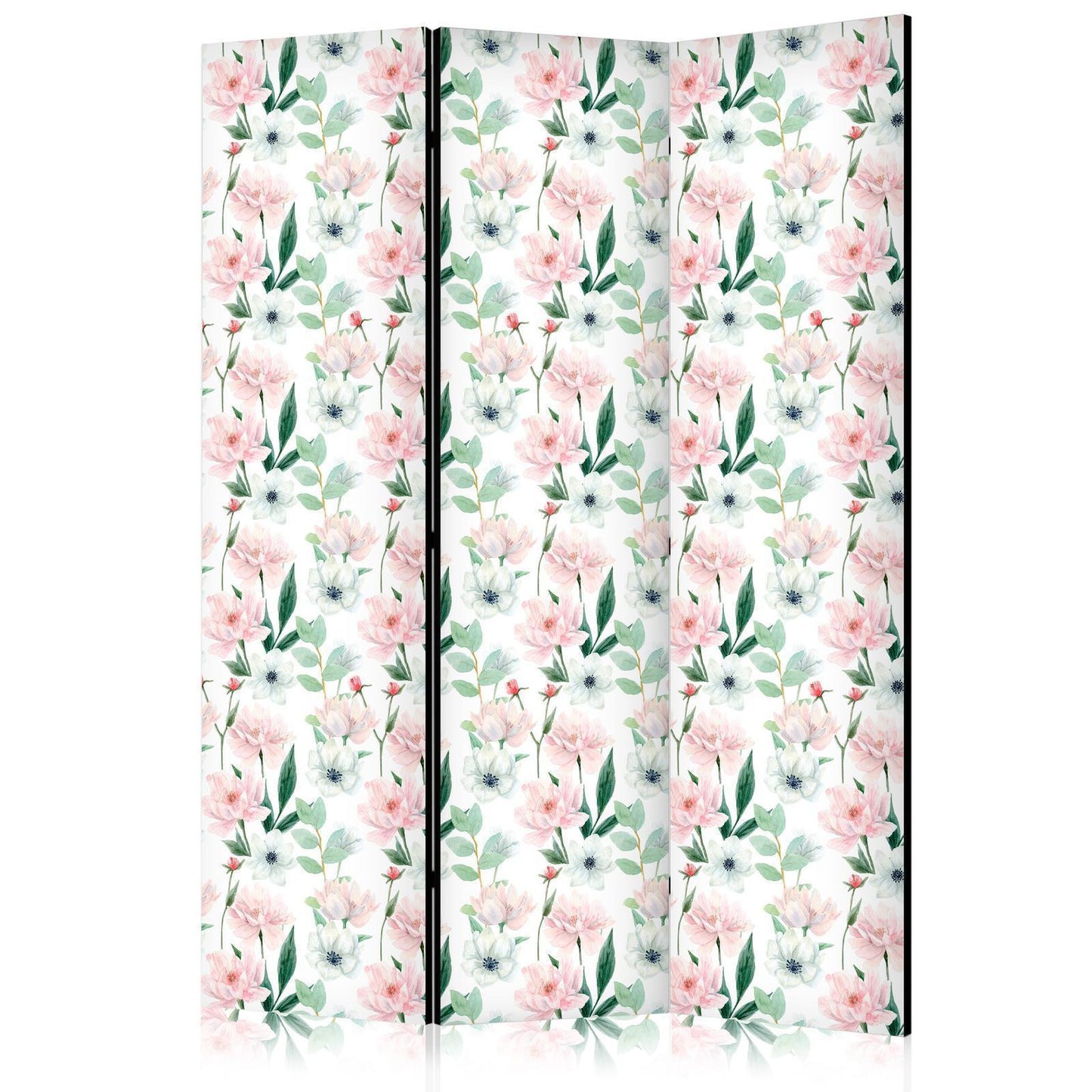 Peoner - Rosa og hvite blomster og grønne blader på hvit bakgrunn