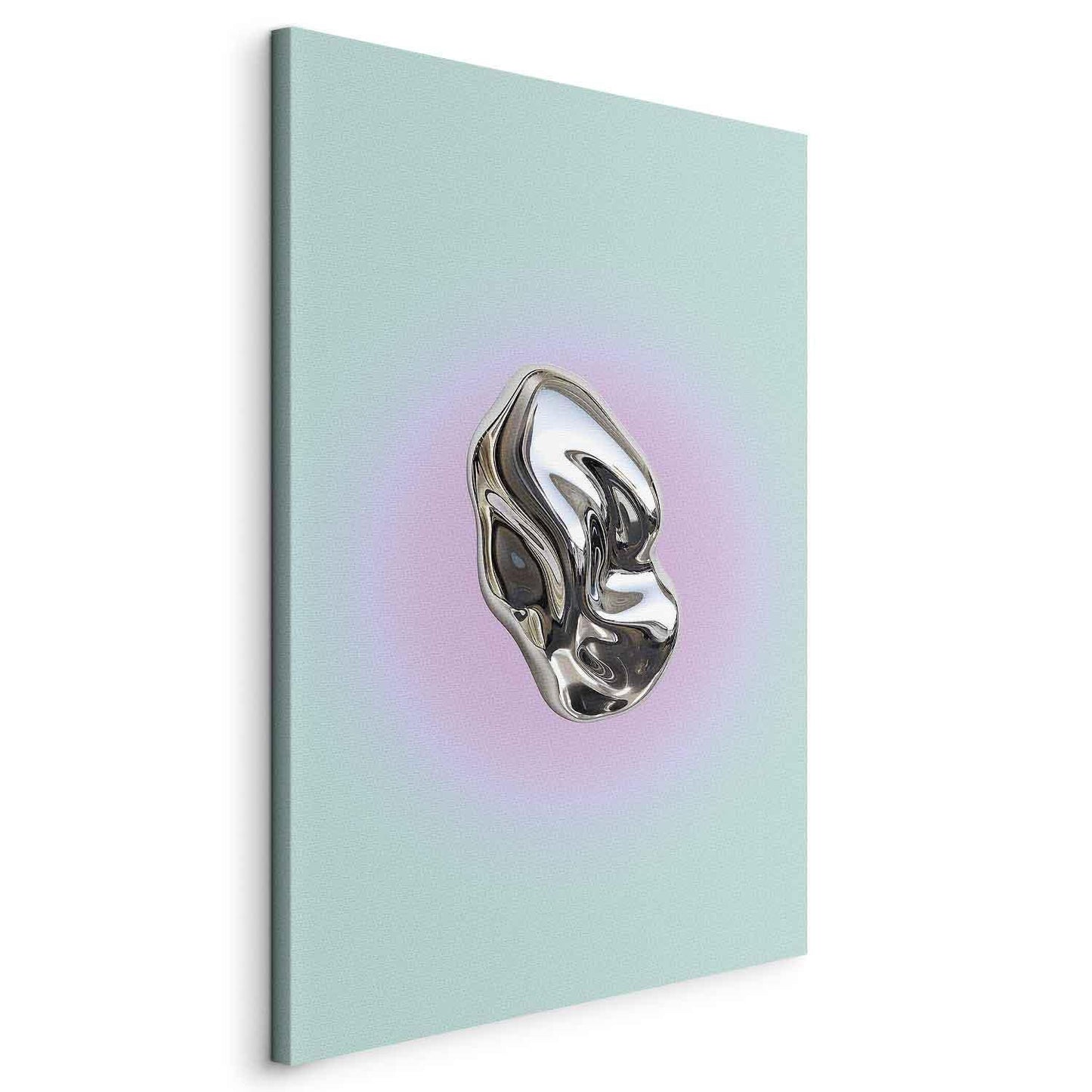 Metallform - Abstrakt skulptur på en mintfarget bakgrunn med en lilla glorie