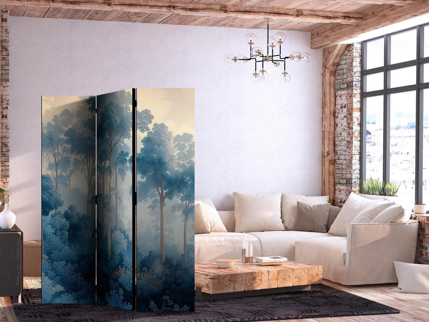 Landskap med trær i illustrasjonsstil Fairy Blue Forest