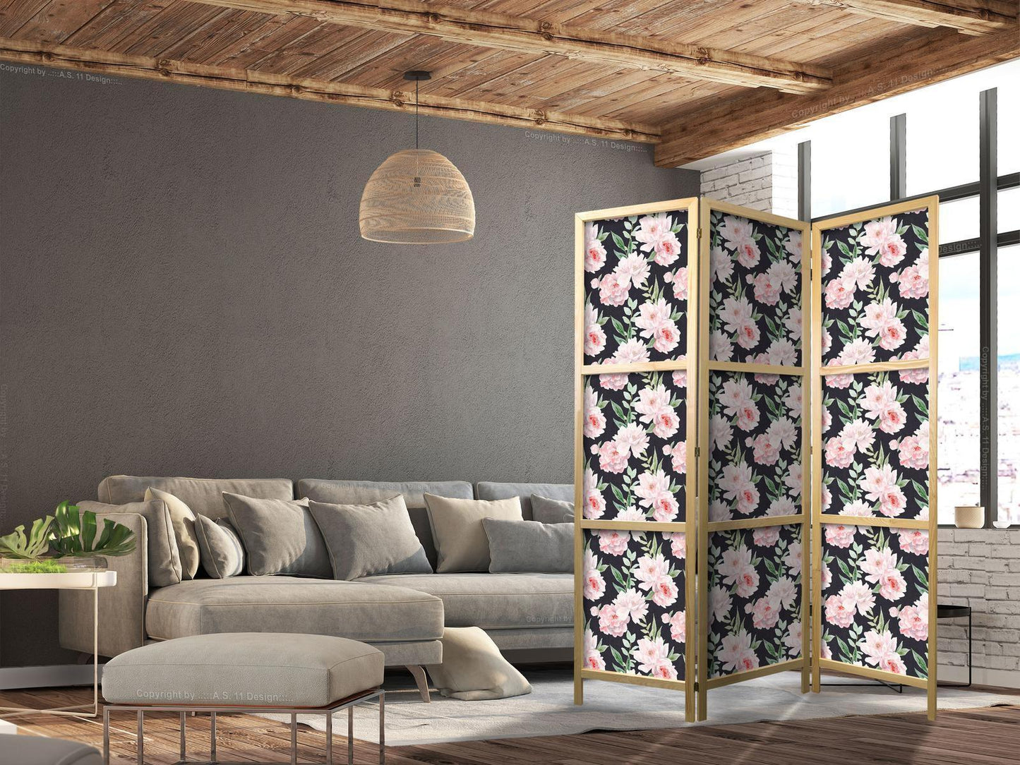 Peoner - Rosa blomster og grønne blader på en grafittfarget bakgrunn
