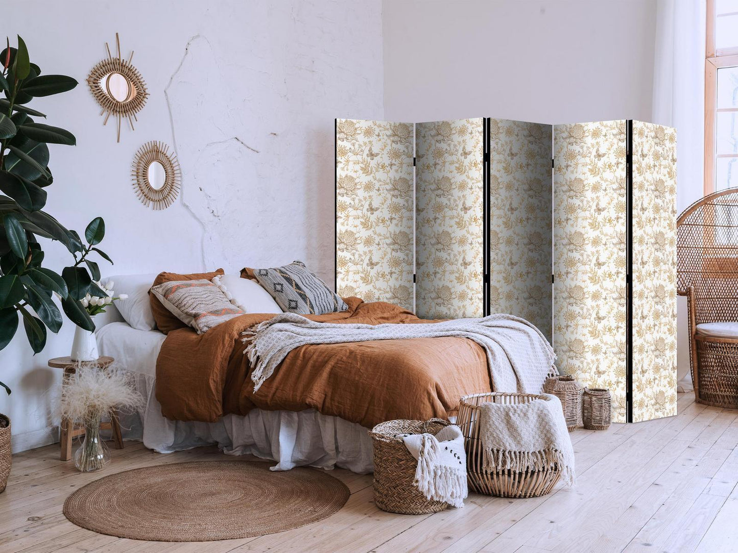 Beige nyanser av natur - Blomster og sommerfugler på hvit bakgrunn - Illustrasjon