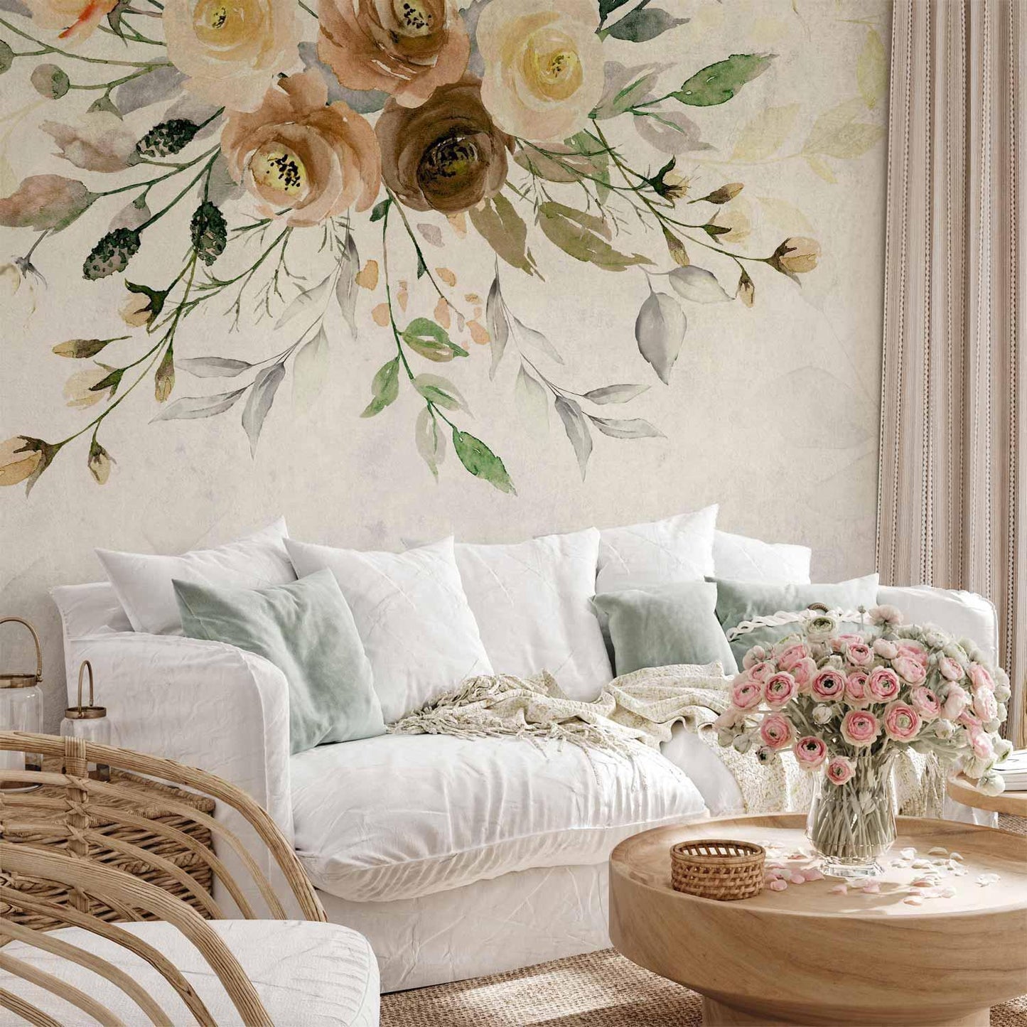 Summer bloom - Retro blomstermotiv med blomster og blader med mønster
