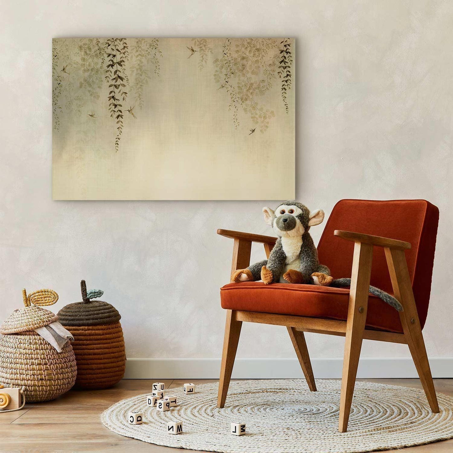 Vårhage - Kolibrier blant tregrener i beige nyanser