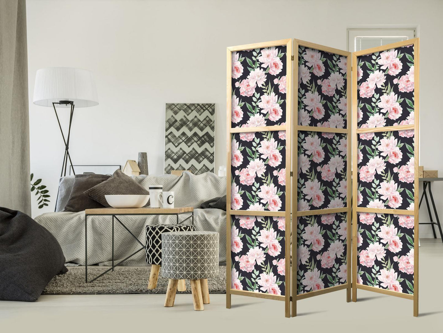 Peoner - Rosa blomster og grønne blader på en grafittfarget bakgrunn