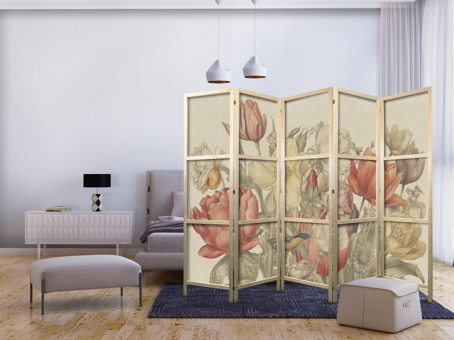 Bukett med tulipaner - Fargerike blomster på en lys bakgrunn - Illustrasjon