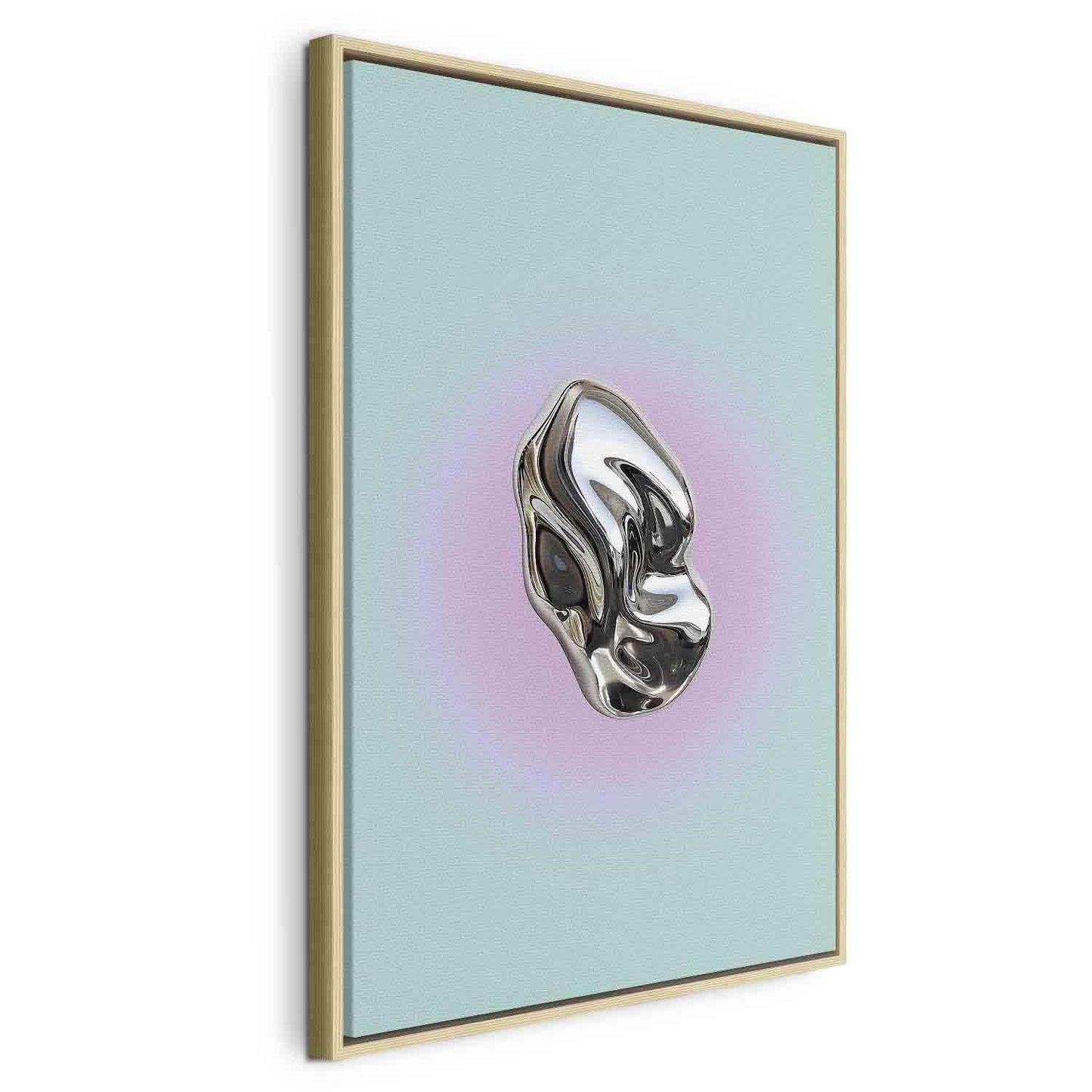 Metallform - Abstrakt skulptur på en mintfarget bakgrunn med en lilla glorie