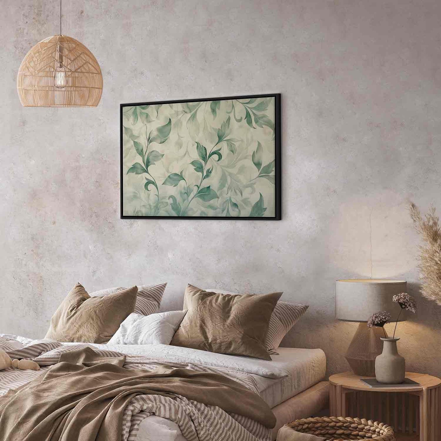 Botanisk akvarellmotiv med delikate grønn-beige blader