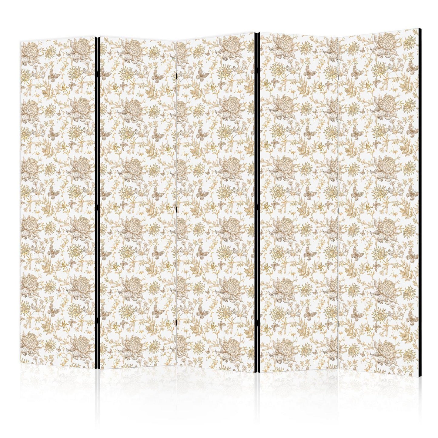 Beige nyanser av natur - Blomster og sommerfugler på hvit bakgrunn - Illustrasjon