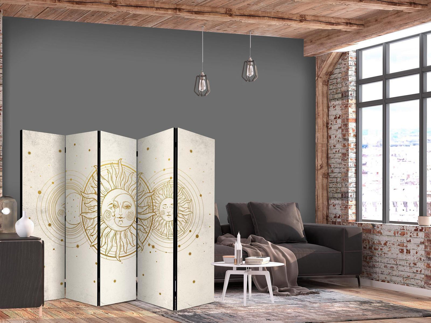 Gylden sol og måne - Kunstnerisk illustrasjon i retrostil