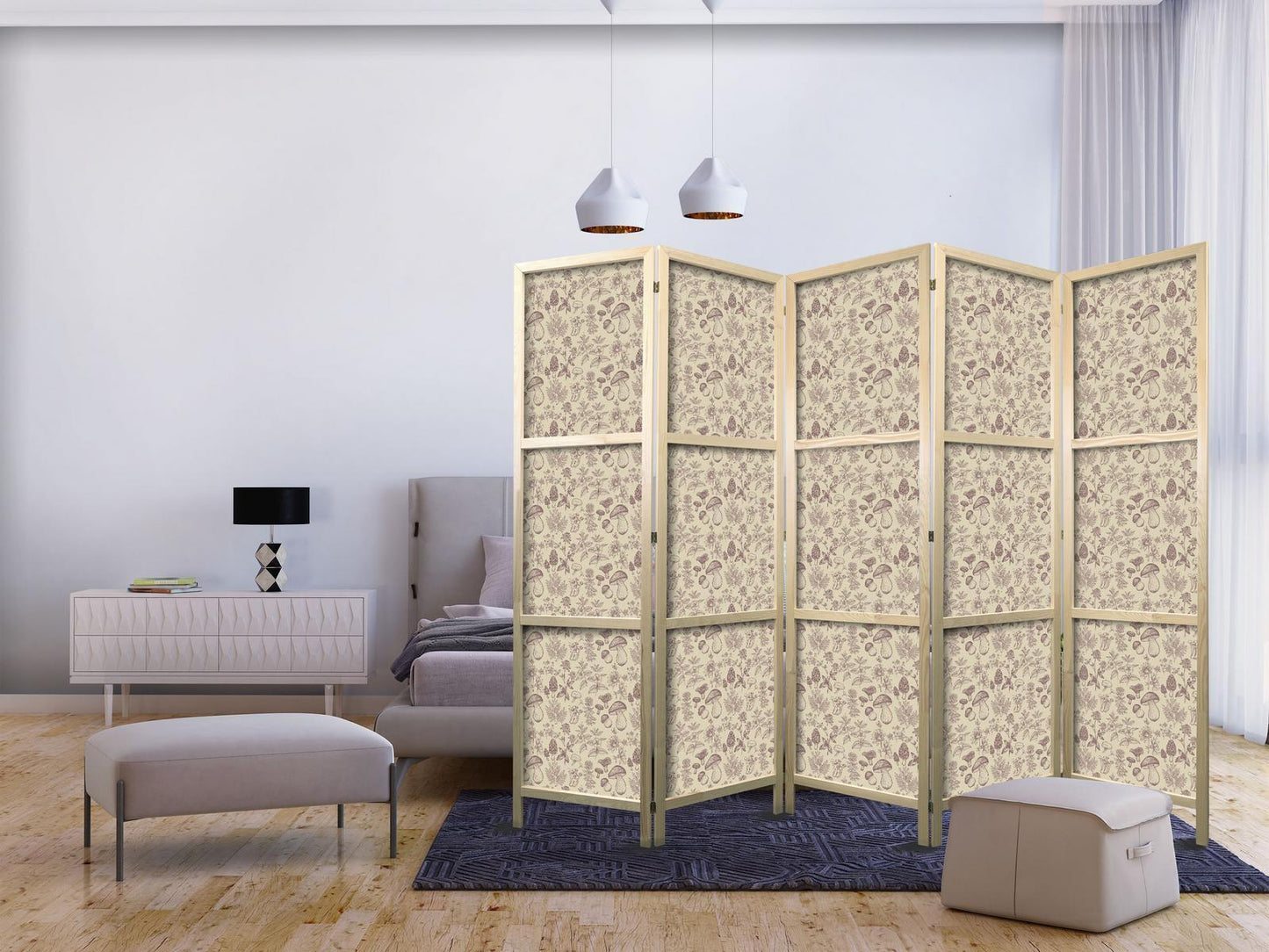 Beige skogens natur - Sopp, blomster og urter på en lys bakgrunn