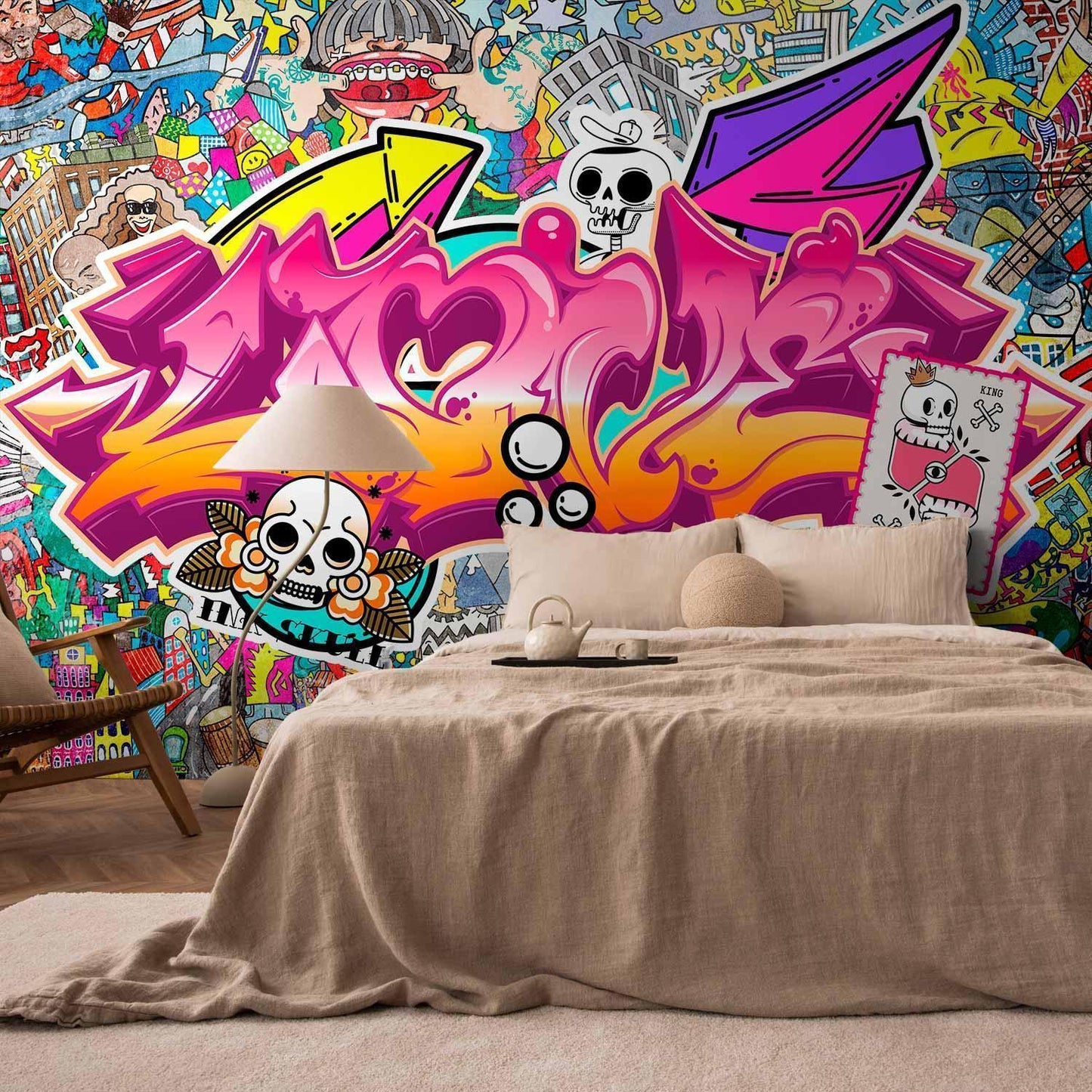 Gatekunst - Abstrakt, urban graffiti-veggmaleri i farger med bokstaver