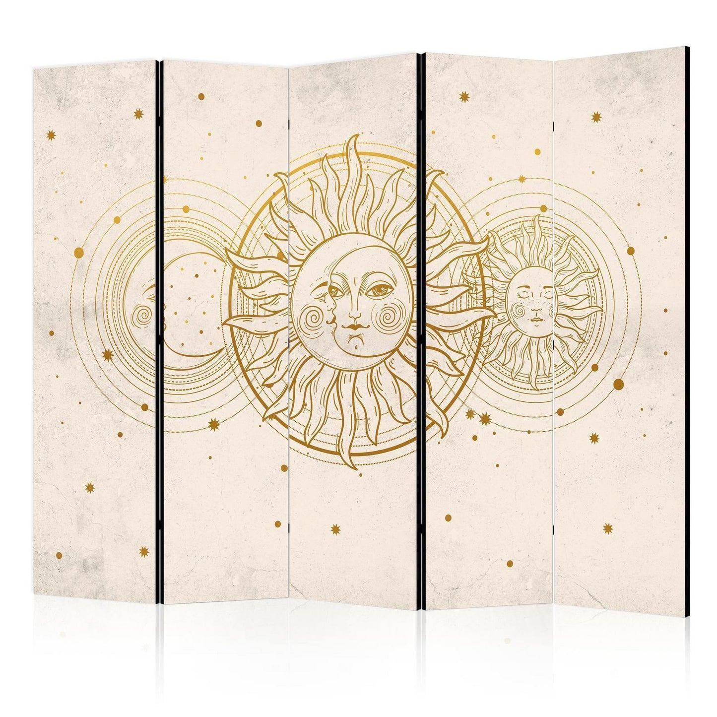 Gylden sol og måne - Kunstnerisk illustrasjon i retrostil