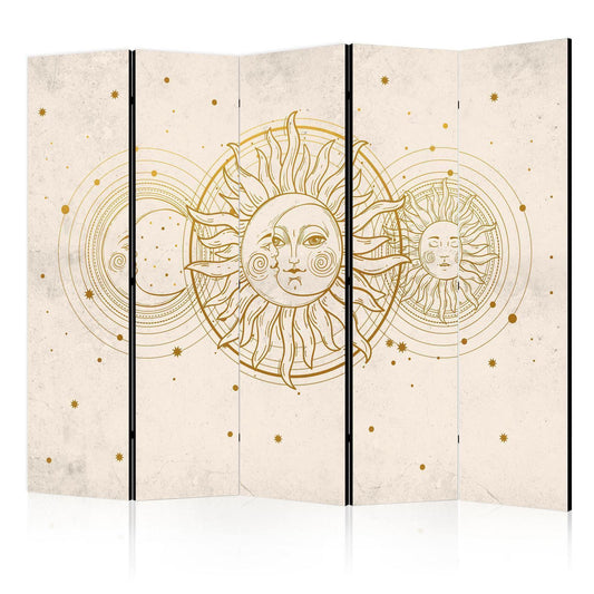 Gylden sol og måne - Kunstnerisk illustrasjon i retrostil