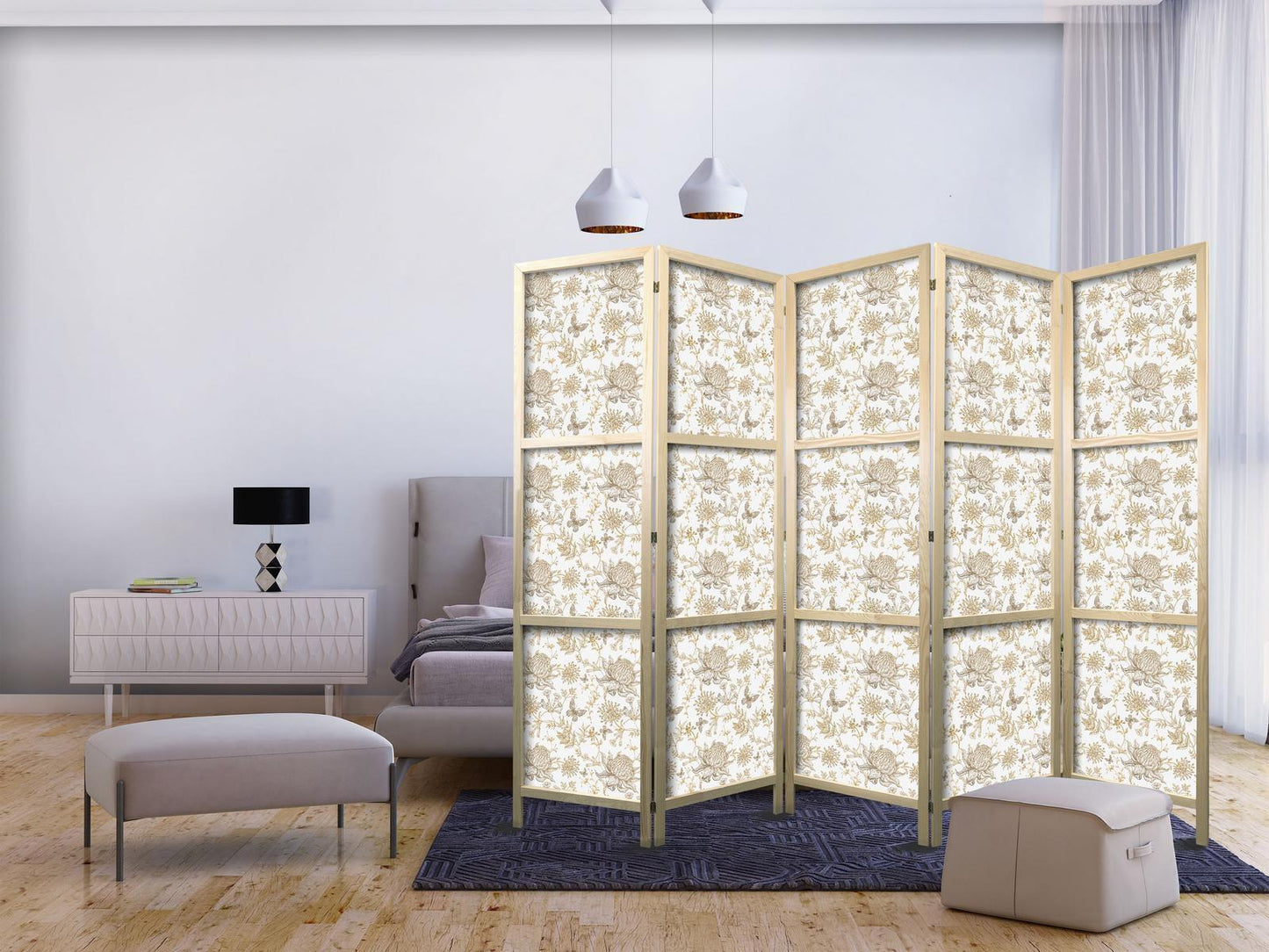 Beige nyanser av natur - Blomster og sommerfugler på hvit bakgrunn - Illustrasjon