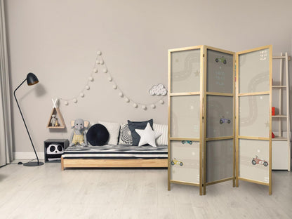 Kappløp - Fargerike biler på en vei på en beige bakgrunn med stjerner