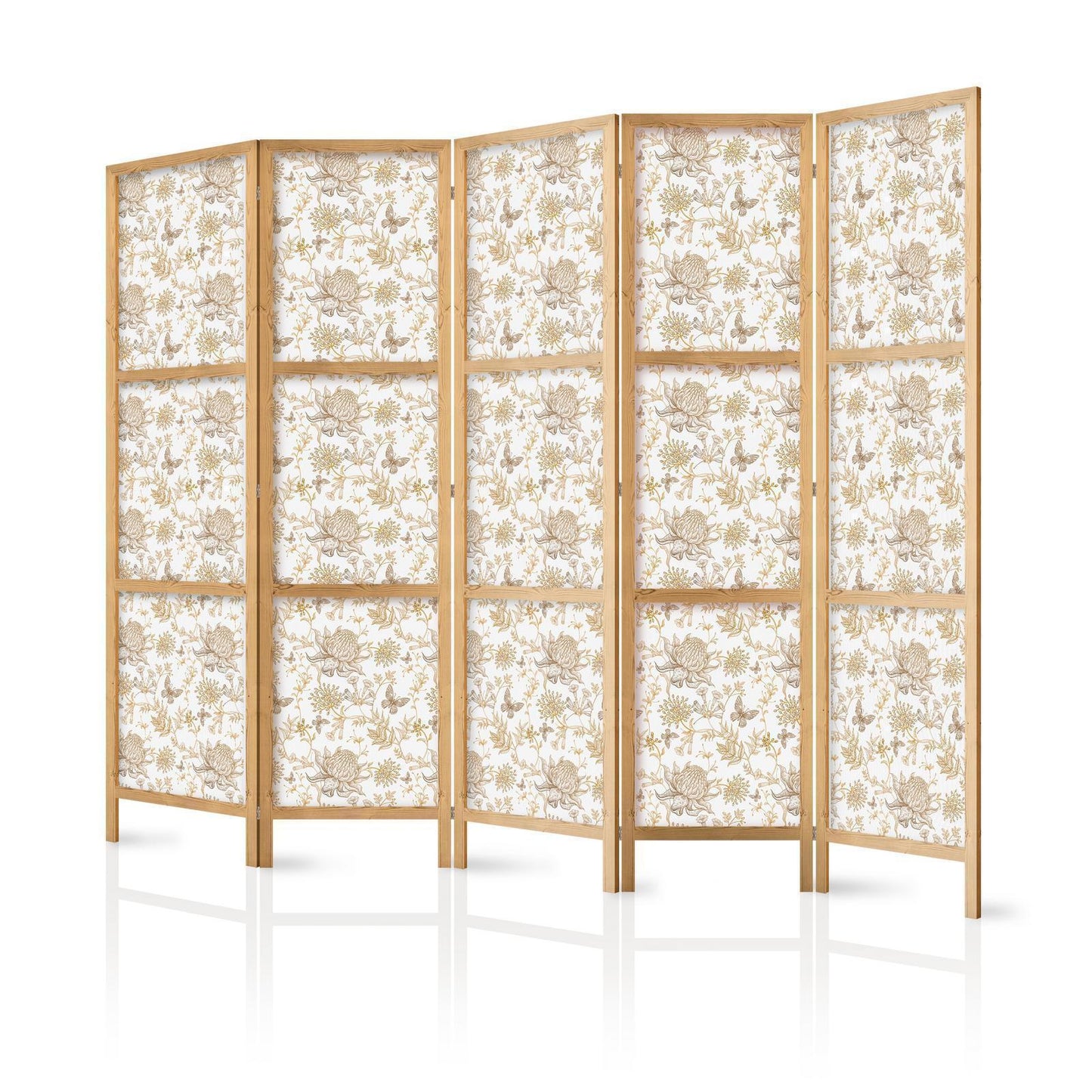 Beige nyanser av natur - Blomster og sommerfugler på hvit bakgrunn - Illustrasjon