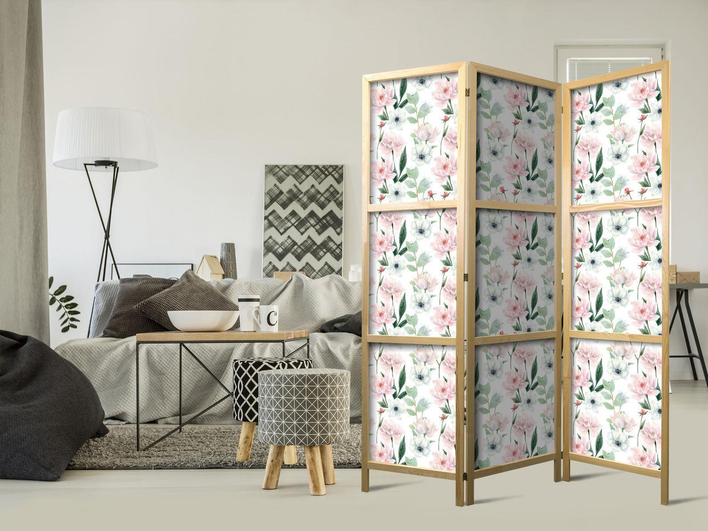 Peoner - Rosa og hvite blomster og grønne blader på hvit bakgrunn