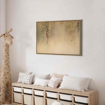 Vårhage - Kolibrier blant tregrener i beige nyanser