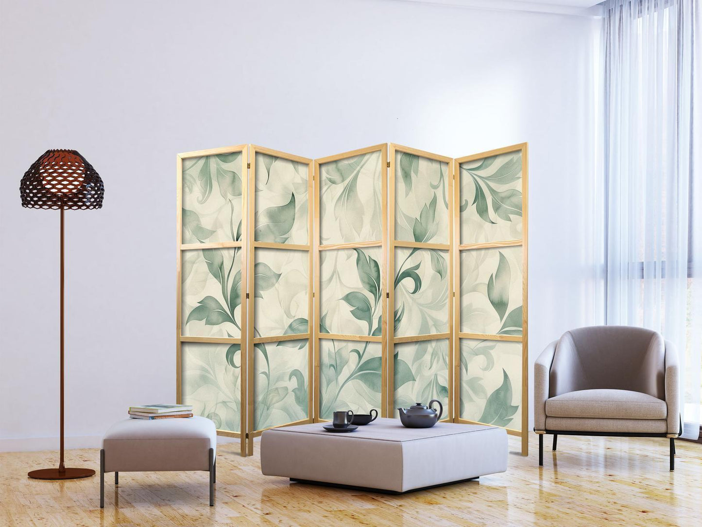 Botanisk akvarellmotiv - delikate grønn-beige blader