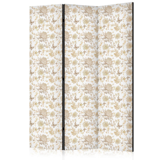 Beige nyanser av natur - Blomster og sommerfugler på hvit bakgrunn - Illustrasjon