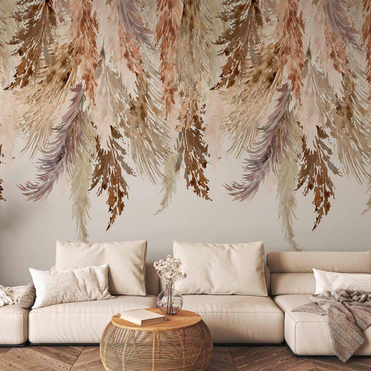 Minimalistisk boho-landskap - Dinglende blader i beige farger