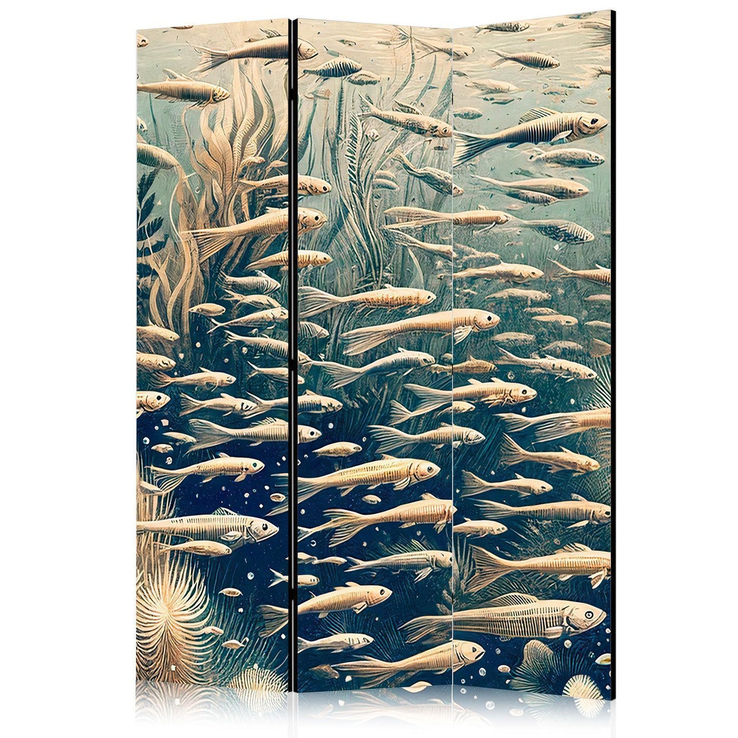 Livet i havet - Undervannsverden med fisk og vegetasjon i beige og marineblå farger i retrostil