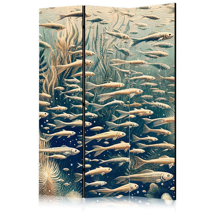 Livet i havet - Undervannsverden med fisk og vegetasjon i beige og marineblå farger i retrostil