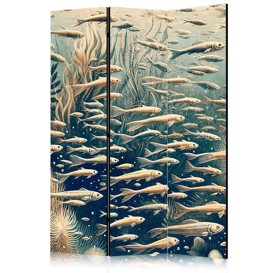 Livet i havet - Undervannsverden med fisk og vegetasjon i beige og marineblå farger i retrostil