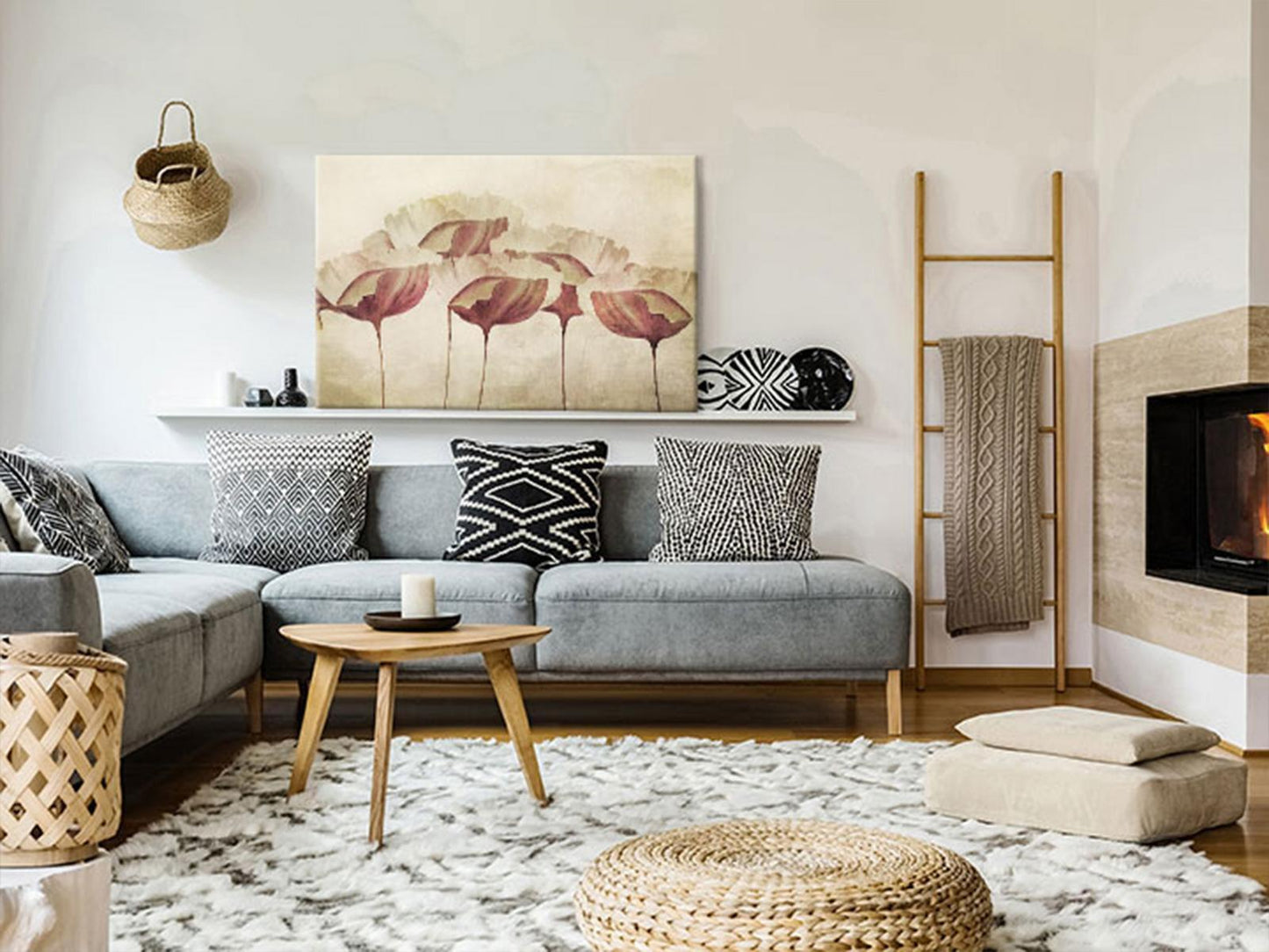 Blomster i beige (1 del) Bred