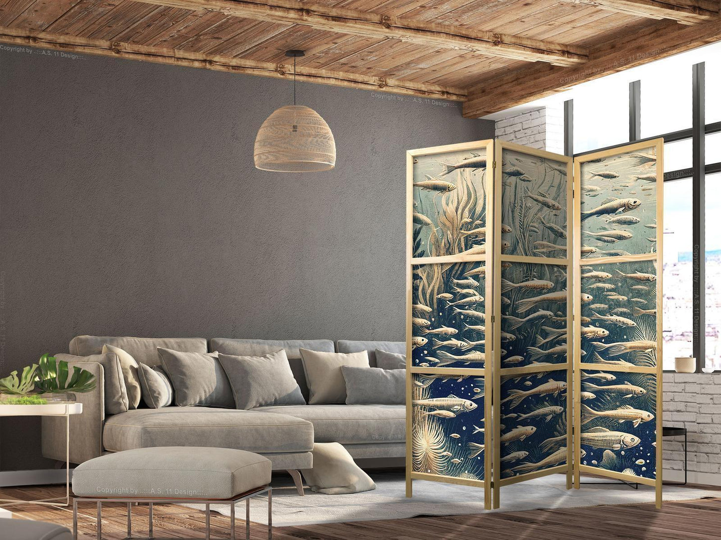 Livet i havet - Undervannsverden av fisk og vegetasjon i beige og marineblå retrostil