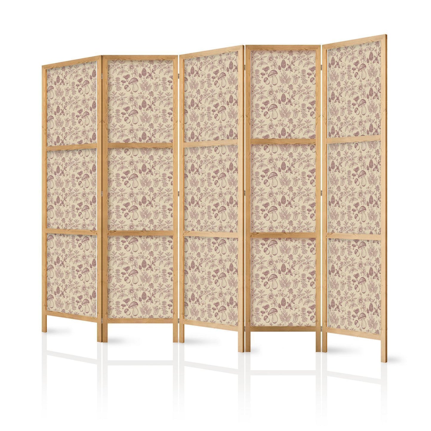 Beige skogens natur - Sopp, blomster og urter på en lys bakgrunn