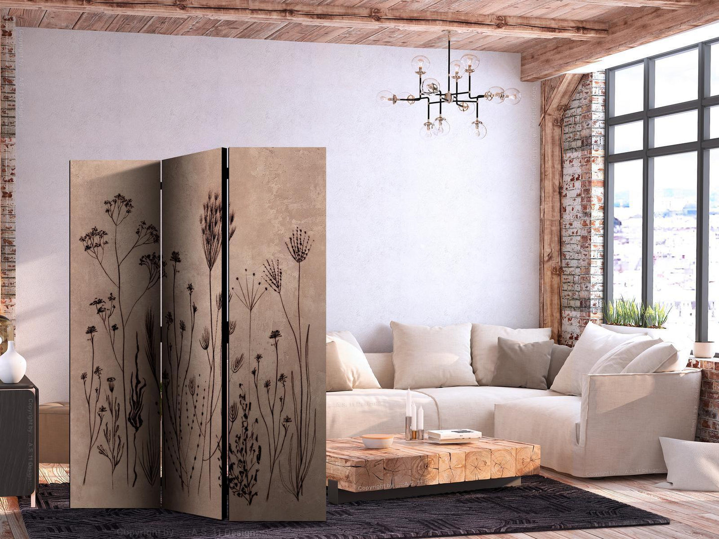 Plant Vintage - Delikate feltblomster på en bakgrunn i Lime Wash-teknikk