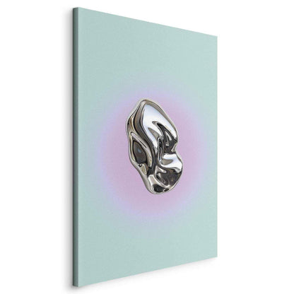 Metallform - Abstrakt skulptur på en mintfarget bakgrunn med en lilla glorie