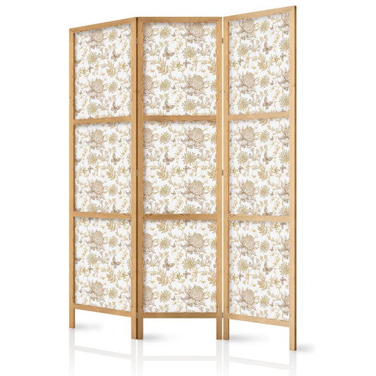 Beige nyanser av natur - Blomster og sommerfugler på hvit bakgrunn - Illustrasjon