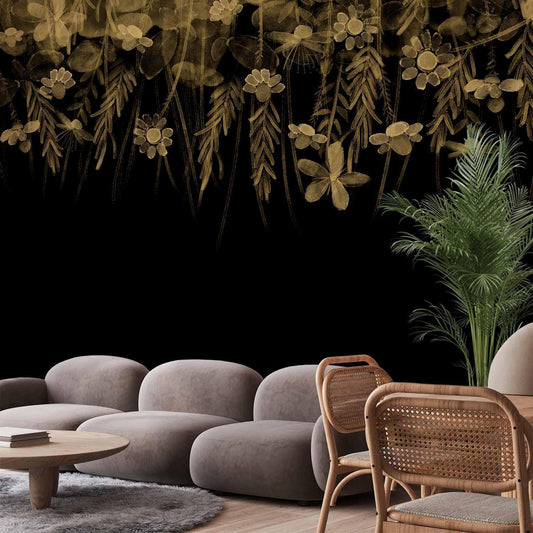 Naturlandskap - Svart abstrakt naturmotiv med blomster i sepia