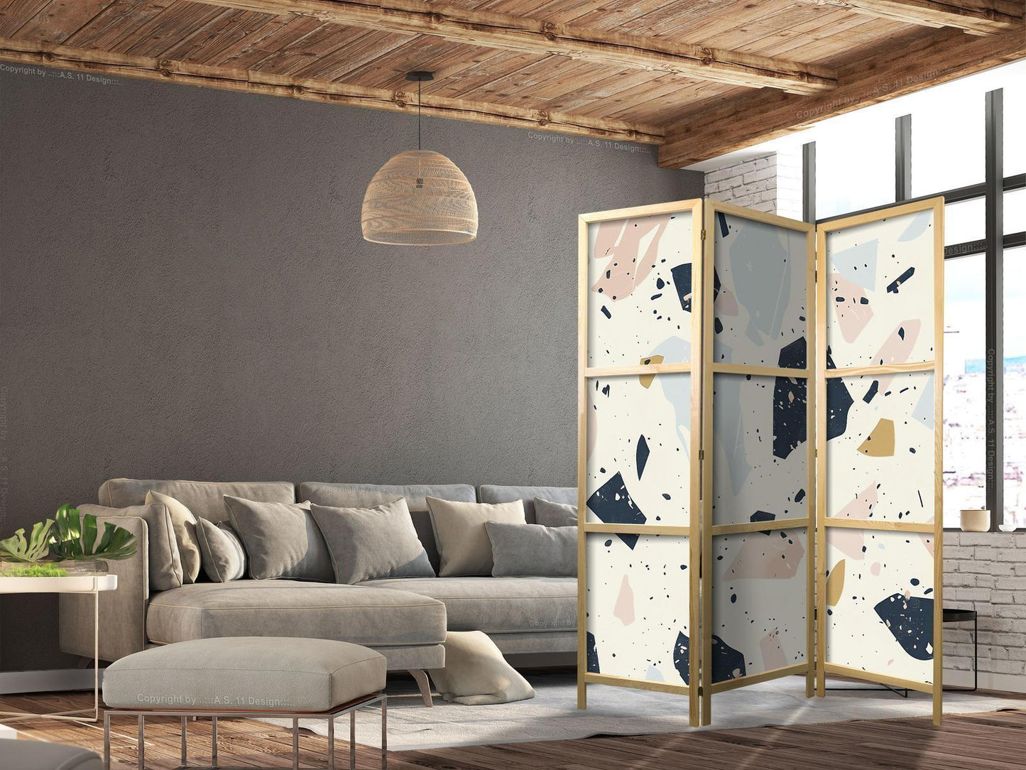 Terrazzo med store, skalerte steiner i dempede farger