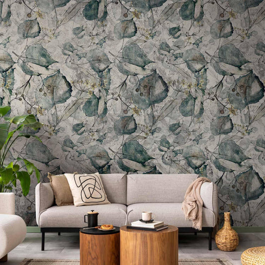 Autumn souvenirs - cool grey floral pattern with leaves