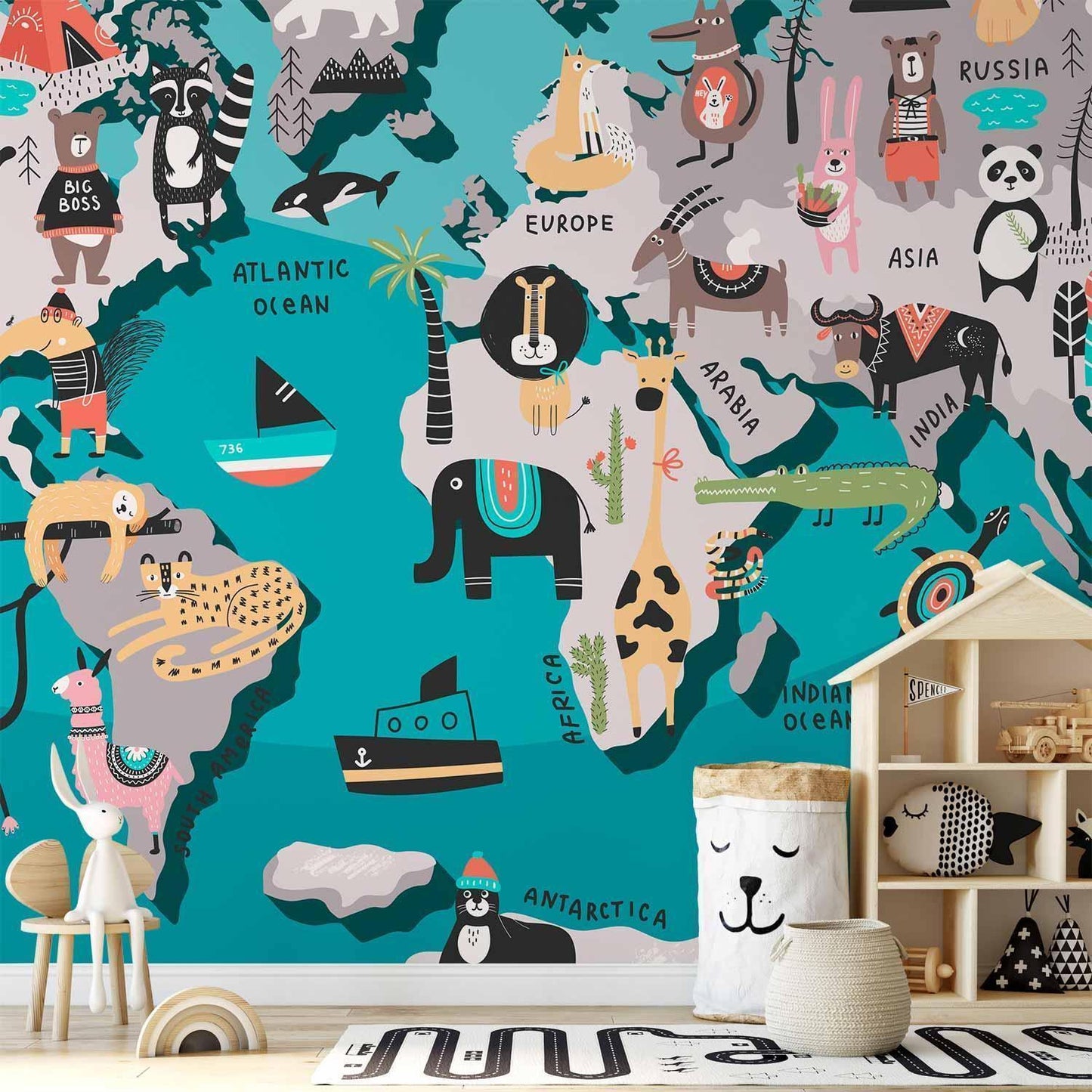 Geografitime for barn - fargerikt verdenskart med dyr