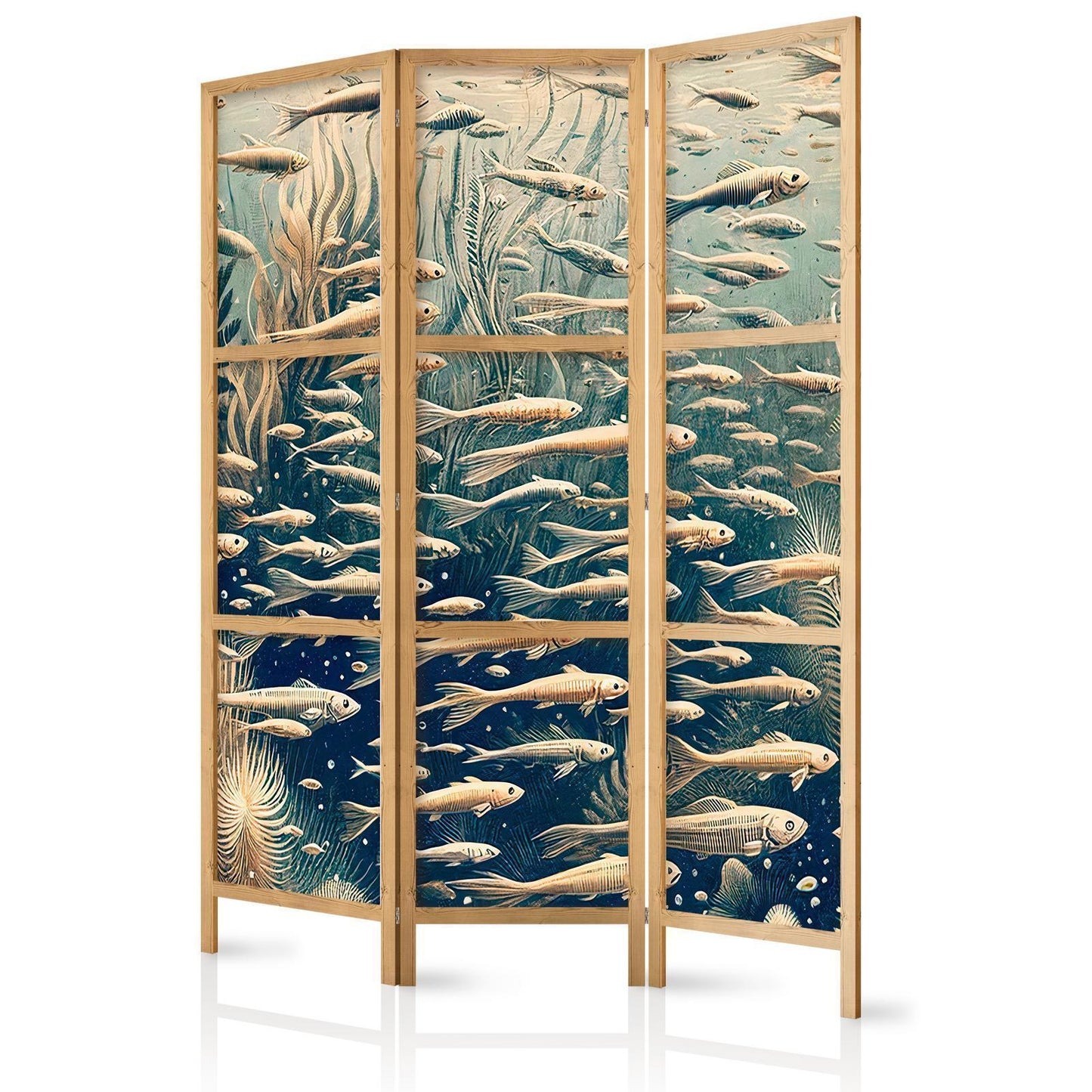Livet i havet - Undervannsverden av fisk og vegetasjon i beige og marineblå retrostil