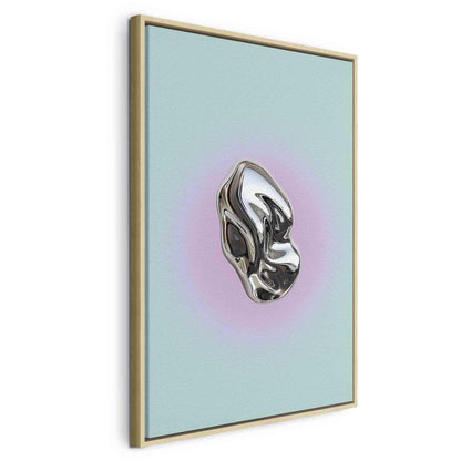 Metallform - Abstrakt skulptur på en mintfarget bakgrunn med en lilla glorie