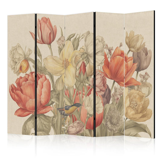 Bukett med tulipaner - Fargerike blomster på en lys bakgrunn - Illustrasjon