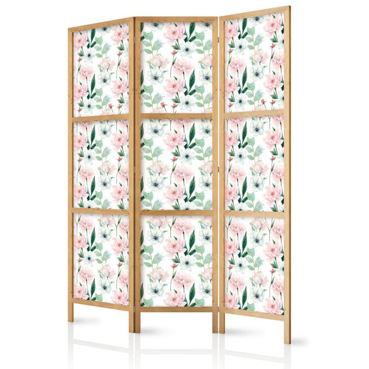 Peoner - Rosa og hvite blomster og grønne blader på hvit bakgrunn
