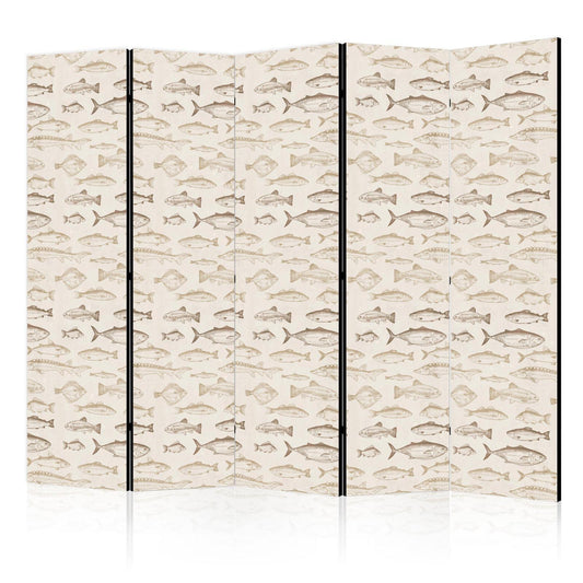 Fisk i beige toner - Ulike fiskearter i beige-brune farger presentert i vintagestil på en lys bakgrunn